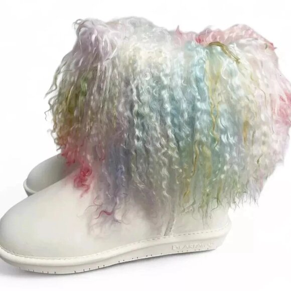 Bearpaw Boo Tie Dye White Shearling Wool Curly Lamb Fur Mongolian Sherpa Boots 9 - Picture 4 of 11